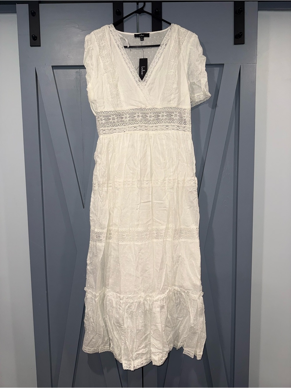 Lulu's White Lace Maxi Dress with V-Neck